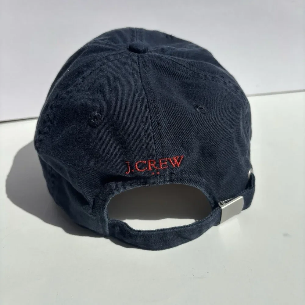 J. Crew Baseball Hat Navy Blue With Red Embroidered Crab Adjustable Logo on Back